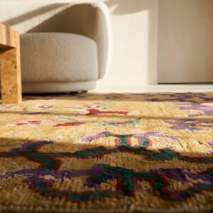 Antique Art Deco Small Square Wool Ivory Beige Cream White Rug (SKU 24579) - in-room detail