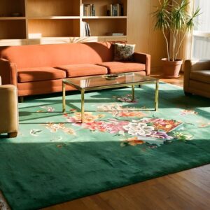 Antique Art Deco Hand Knotted Square Chinese Green 1920s Wool Rug (SKU 24028) - room view