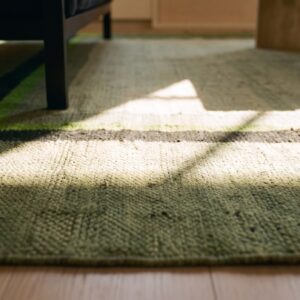 Antique Art Deco Square French Geometric Flat Weave Rug (SKU 24268) - in-room detail