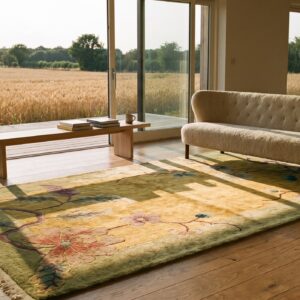 Antique Art Deco Square Small Scatter Size Wool Yellow Rug (SKU 24428) - room view