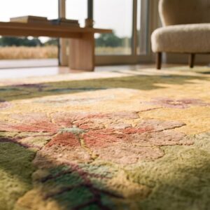 Antique Art Deco Square Small Scatter Size Wool Yellow Rug (SKU 24428) - in-room detail