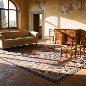 Artistic Animal Hunting Scene Room Size Antique Persian Khorassan late 19th Century Rug (SKU 21817) - room view
