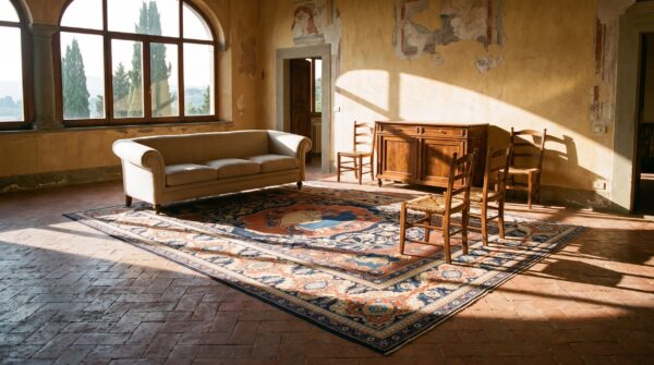 Artistic animal hunting scene room size antique persian khorassan late 19th century rug 8 Artistic animal hunting scene room size antique persian khorassan late 19th century rug (sku 21817) - room view