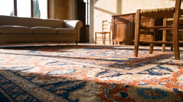 Artistic animal hunting scene room size antique persian khorassan late 19th century rug 9 Artistic animal hunting scene room size antique persian khorassan late 19th century rug (sku 21817) - in-room detail