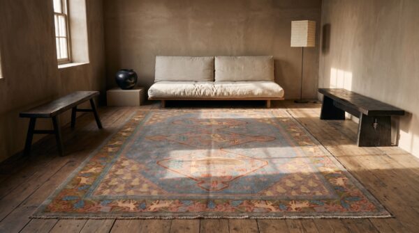 Artistic art nouveau animal design room size antique israeli marbediah rug 7 Artistic art nouveau animal design room size antique israeli marbediah rug (sku 20817) - room view