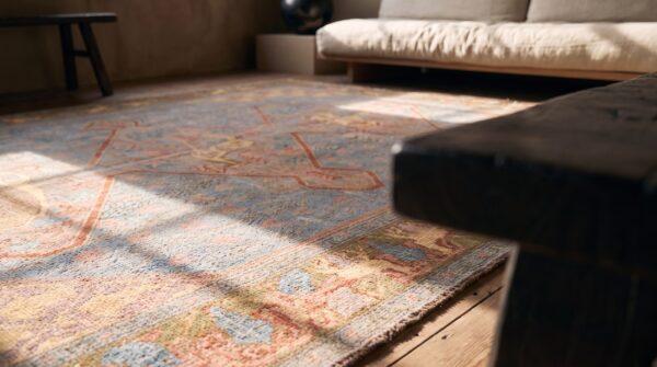 Artistic art nouveau animal design room size antique israeli marbediah rug 8 Artistic art nouveau animal design room size antique israeli marbediah rug (sku 20817) - in-room detail