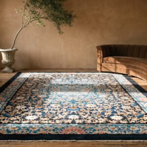 Antique Artistic Blue on Blue Floral Design Chinese Art Deco Rug (SKU 22300) - room view