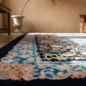Antique Artistic Blue on Blue Floral Design Chinese Art Deco Rug (SKU 22300) - in-room detail