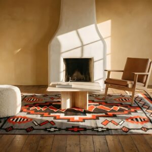 Artistic Bold Tribal Design Antique Native American Flatweave Navajo Rug (SKU 23798) - room view