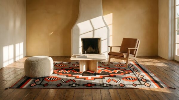 Artistic bold tribal design antique native american flatweave navajo rug 14 Artistic bold tribal design antique native american flatweave navajo rug (sku 23798) - room view