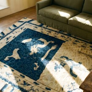 Antique Artistic Chinese Dragons Design Wool Pile Hand Knotted Rug (SKU 24776) - styled overhead view