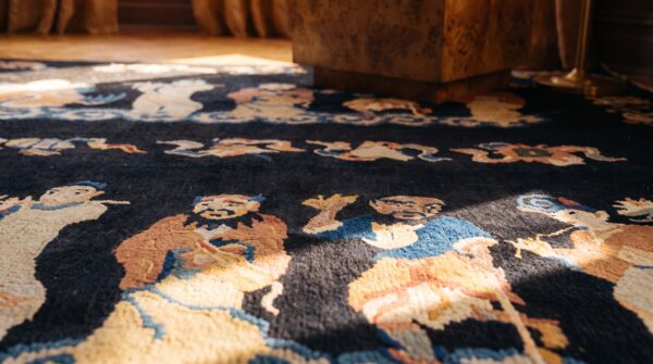 Antique artistic chinese figural scholars pattern art deco hallway runner rug 9 Antique artistic chinese figural scholars pattern art deco hallway runner rug (sku 24689) - in-room detail