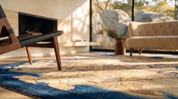 Antique artistic chinese scenic pictorial peking area rug (sku 24528) - in-room detail