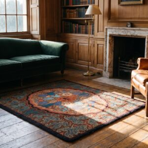 Antique Artistic Colorful Floral Square American Hooked Rug (SKU 20322) - room view