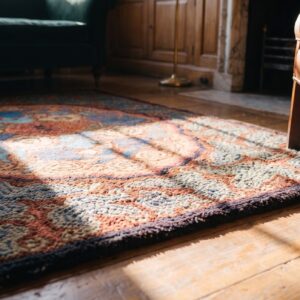 Antique Artistic Colorful Floral Square American Hooked Rug (SKU 20322) - in-room detail