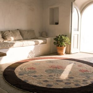 Antique Artistic Dragonfly Design Small Round Chinese Art Deco Ivory Rug (SKU 22815) - room view
