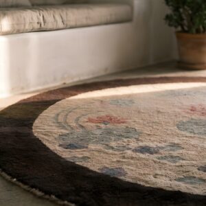 Antique Artistic Dragonfly Design Small Round Chinese Art Deco Ivory Rug (SKU 22815) - in-room detail