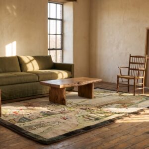 Antique Artistic Dutch Windmill Scenic Pictorial American Folk Art Hooked Rug (SKU 20568) - room view