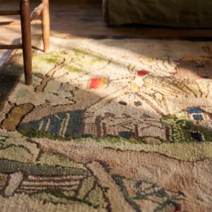 Antique Artistic Dutch Windmill Scenic Pictorial American Folk Art Hooked Rug (SKU 20568) - in-room detail