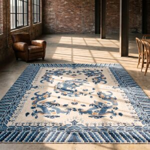 Antique Artistic Five Clawed Chinese Dragons Room Size Ningxia Rug (SKU 21022) - room view