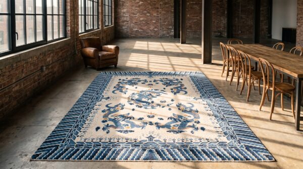 Antique artistic five clawed chinese dragons room size ningxia rug 6 Antique artistic five clawed chinese dragons room size ningxia rug (sku 21022) - room view