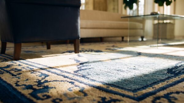 Artistic antique floral bird pattern wool pile hand knotted chinese rug (sku 21675) - in-room detail
