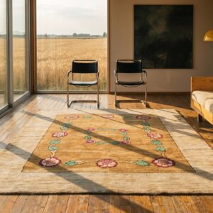 Artistic Floral Inlay Pattern Antique Square American Floral Hand Knotted Pile Rug (SKU 18336) - room view