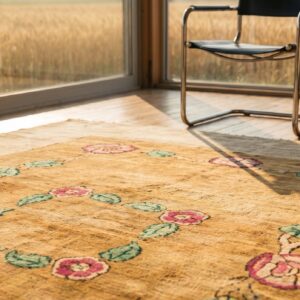 Artistic Floral Inlay Pattern Antique Square American Floral Hand Knotted Pile Rug (SKU 18336) - in-room detail