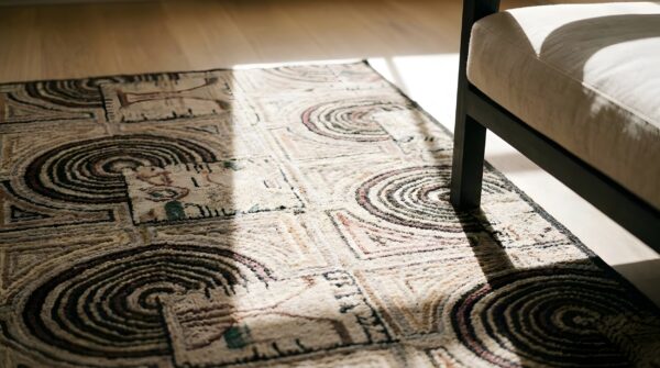 Antique artistic folk art design american hooked rug 10 Antique artistic folk art design american hooked rug (sku 25635) - in-room detail