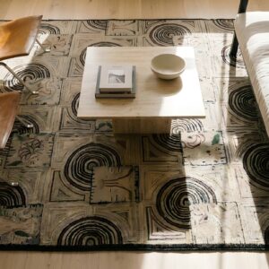 Antique Artistic Folk Art Design American Hooked Rug (SKU 25635) - styled overhead view
