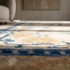 Artistic Foo Dog Pattern Antique Ivory Chinese 18th Century Ningxia Rug (SKU 22875) - in-room detail