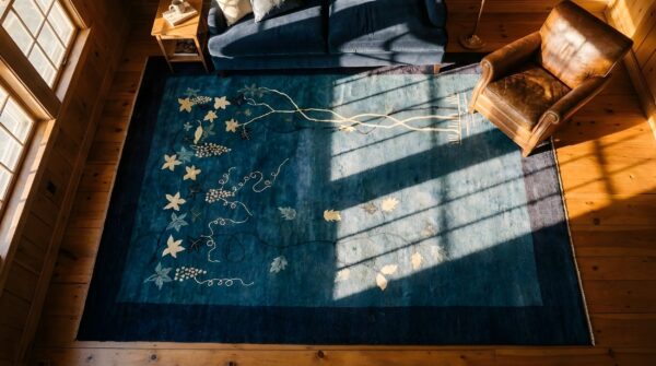 Artistic garden scene antique room size blue peking chinese rug 11 Artistic garden scene antique room size blue peking chinese rug (sku 24271) - in-room detail