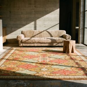 Artistic Antique Geometric French Aubusson Square Flat Weave Rug (SKU 21087) - room view