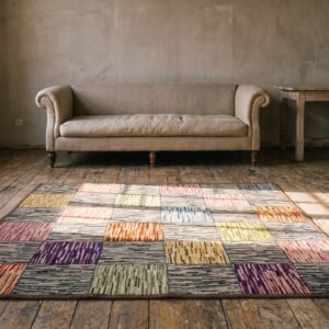 Artistic Geometric Tile Pattern Antique Folk Art American Hooked Rug (SKU 20447) - room view