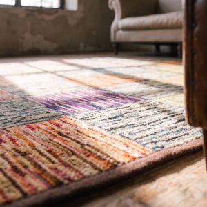Artistic Geometric Tile Pattern Antique Folk Art American Hooked Rug (SKU 20447) - in-room detail
