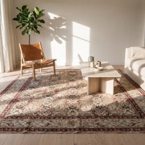 Artistic Herati Pattern Ivory Color Antique Room Size Indian Agra Rug (SKU 22844) - room view