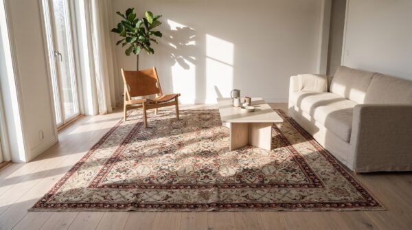 Artistic herati pattern ivory color antique room size indian agra rug 10 Artistic herati pattern ivory color antique room size indian agra rug (sku 22844) - room view