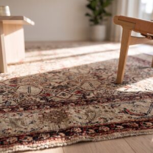Artistic Herati Pattern Ivory Color Antique Room Size Indian Agra Rug (SKU 22844) - in-room detail