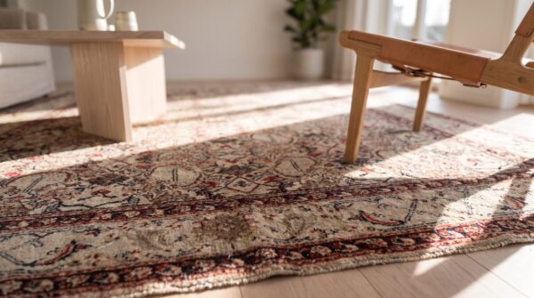 Artistic herati pattern ivory color antique room size indian agra rug 11 Artistic herati pattern ivory color antique room size indian agra rug (sku 22844) - in-room detail