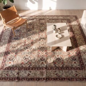 Artistic Herati Pattern Ivory Color Antique Room Size Indian Agra Rug (SKU 22844) - styled overhead view