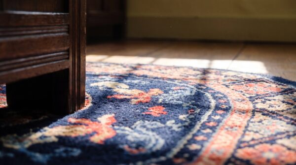 Artistic horse saddle cover antique blue color chinese rug 9 Artistic horse saddle cover antique blue color chinese rug (sku 21980) - in-room detail
