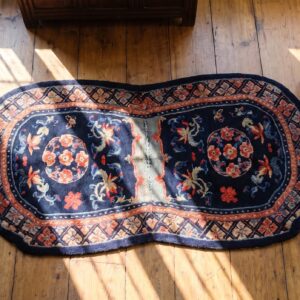 Artistic Horse Saddle Cover Antique Blue Color Chinese Rug (SKU 21980) - styled overhead view