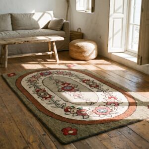 Artistic Oval Floral Inlay Design Antique American Hooked Rug (SKU 17187) - room view