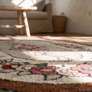 Artistic Oval Floral Inlay Design Antique American Hooked Rug (SKU 17187) - in-room detail