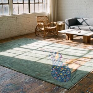 Antique Artistic Peacock Design Wool Pile Hand Knotted Seafoam Color Chinese Deco Rug (SKU 22129) - room view