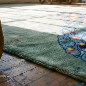 Antique Artistic Peacock Design Wool Pile Hand Knotted Seafoam Color Chinese Deco Rug (SKU 22129) - in-room detail