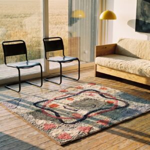 Artistic Antique Pictorial Hand Shake Pattern Square American Hooked Rug (SKU 20541) - room view