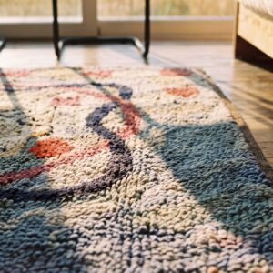 Artistic Antique Pictorial Hand Shake Pattern Square American Hooked Rug (SKU 20541) - in-room detail