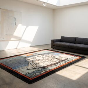 Artistic Antique Scenic Nautical Maritime Design Ship Pattern American Folk Art Hooked Rug (SKU 18645) - room view