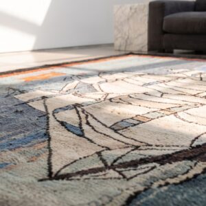 Artistic Antique Scenic Nautical Maritime Design Ship Pattern American Folk Art Hooked Rug (SKU 18645) - in-room detail